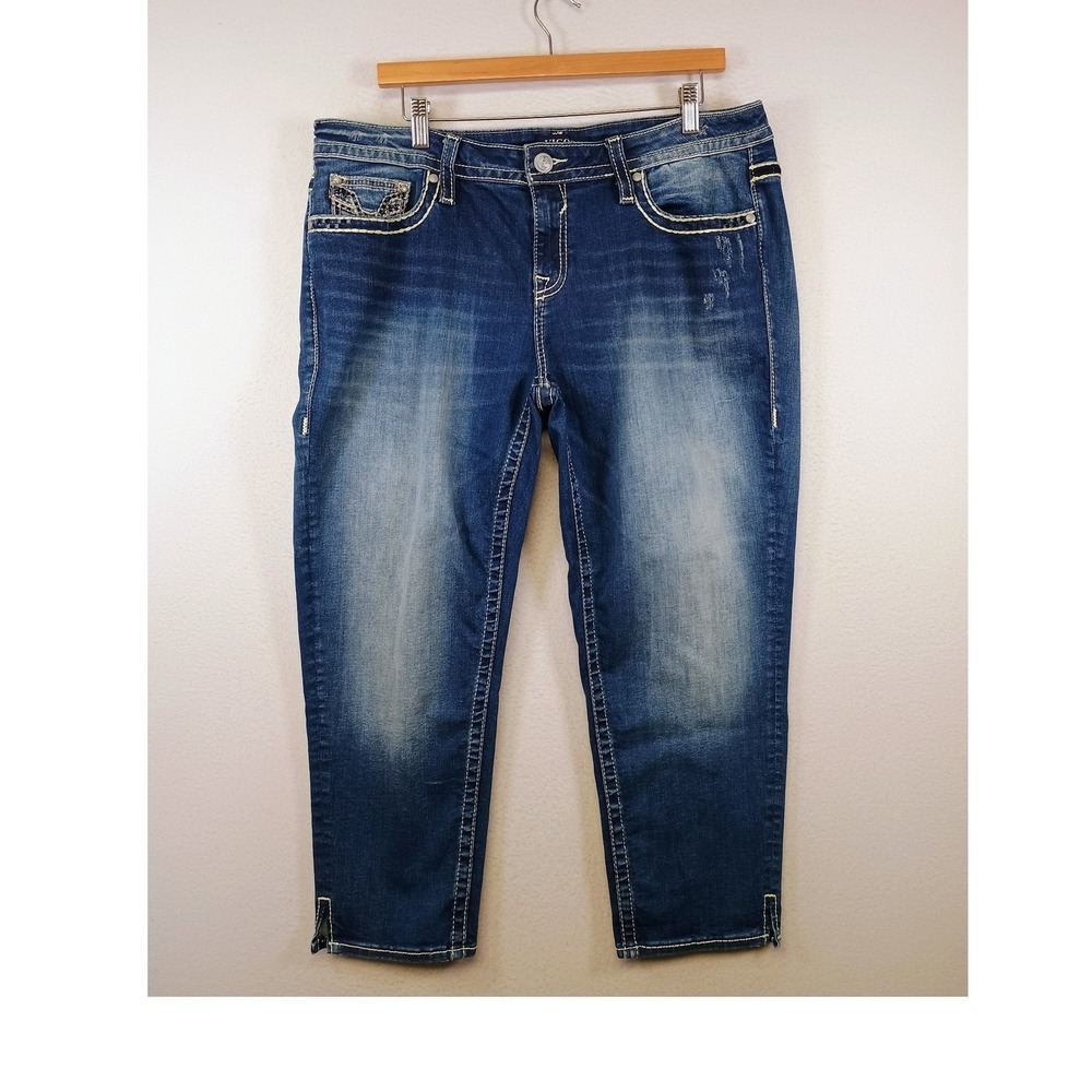 Y2K Western Vigoss Womens 14 Blue Dublin Crop Straight Embellished Pocket Jeans